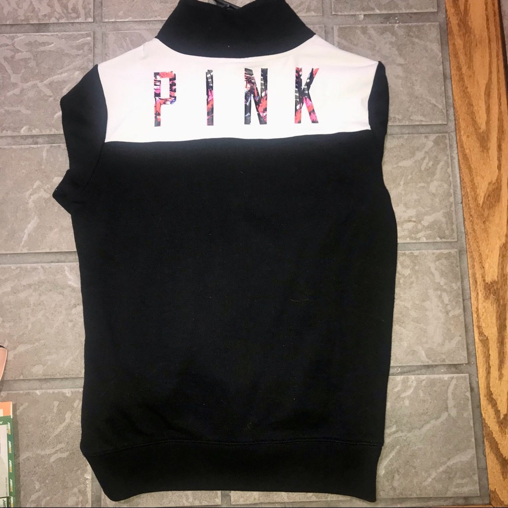 PINK | X-Small | Black/White Quarter-Zip Pullover